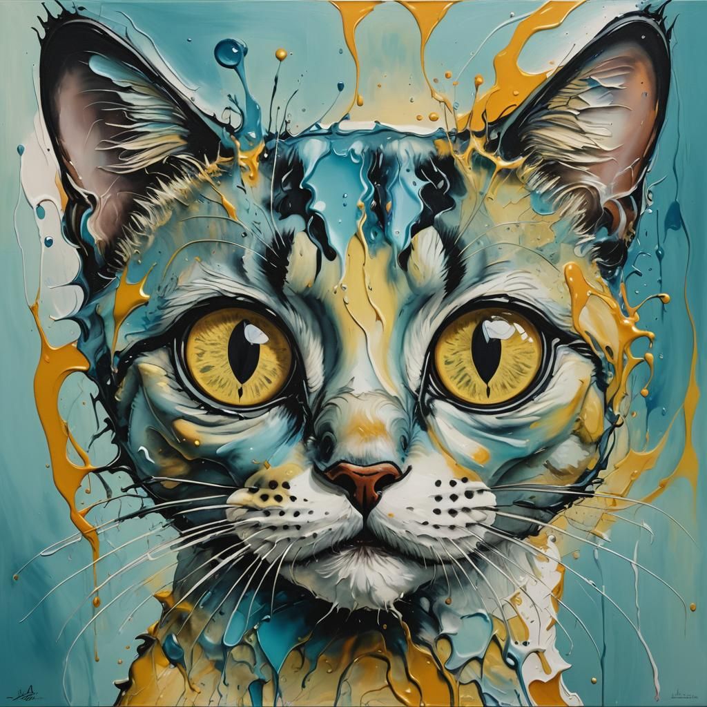 Surreal Chibi Cat in Dali-esque Oil Painting