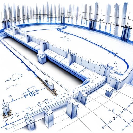 Intricate Blueprint Design of River with Dam