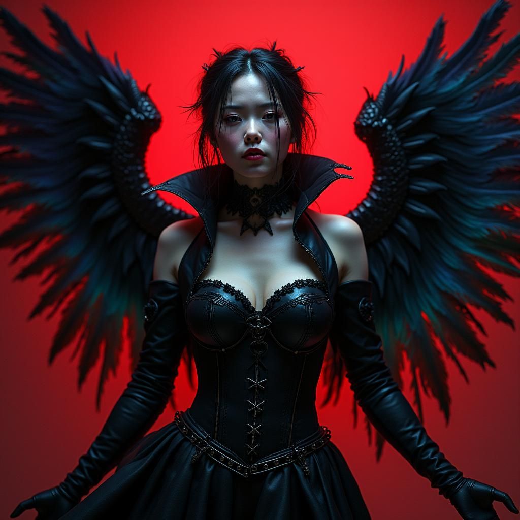Dark Fantasy Angel with Biopunk Wings in Cyberpunk Style