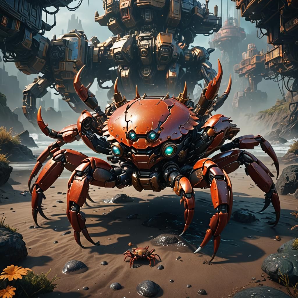 Detailed Mecha Crab Concept Art in Deep Color