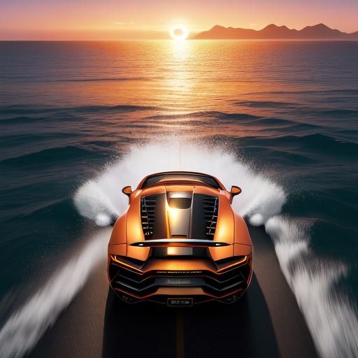 Lambo on Beach at Dawn: Fantastical Concept Art