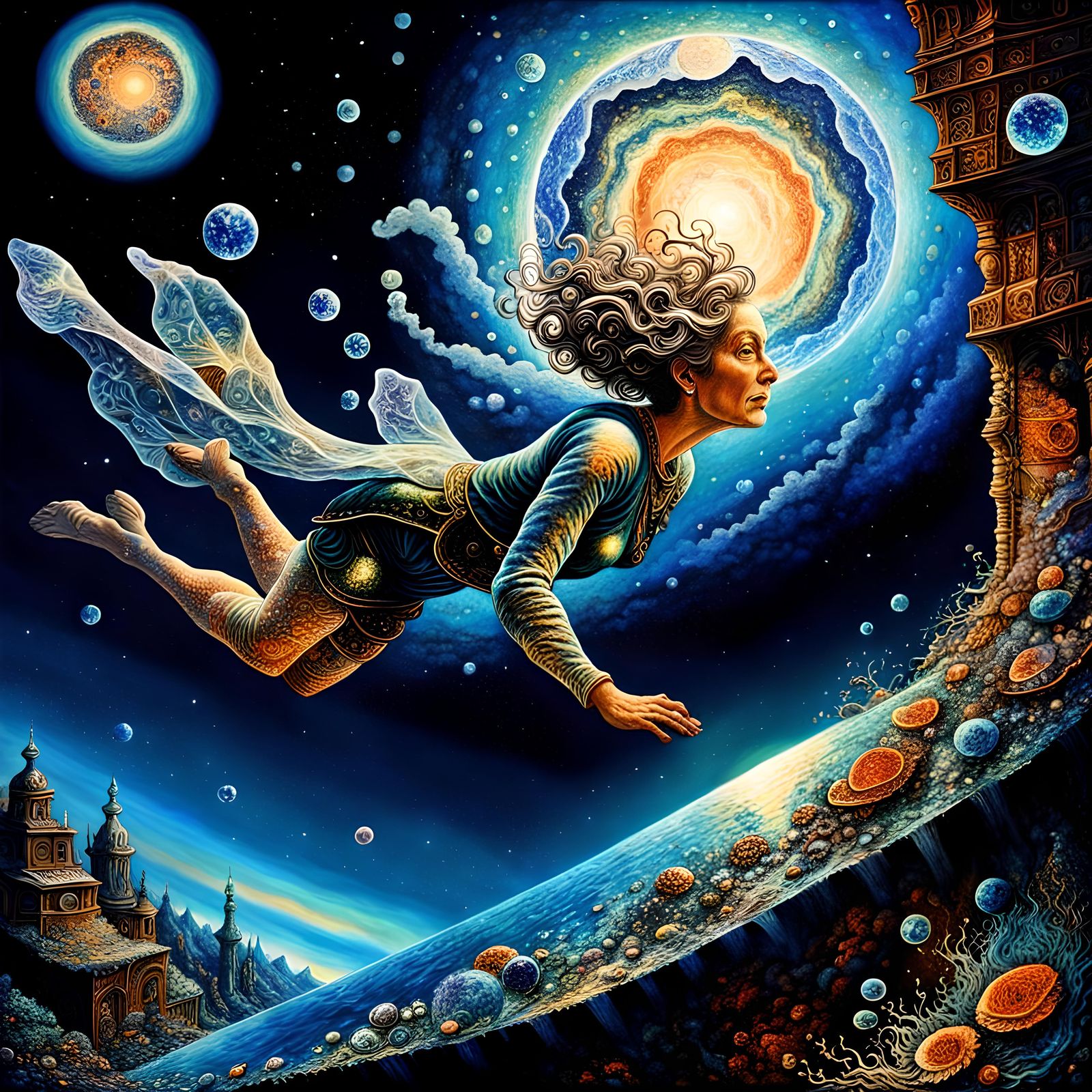 Woman's Diamond Dive: Biopunk Renaissance Art