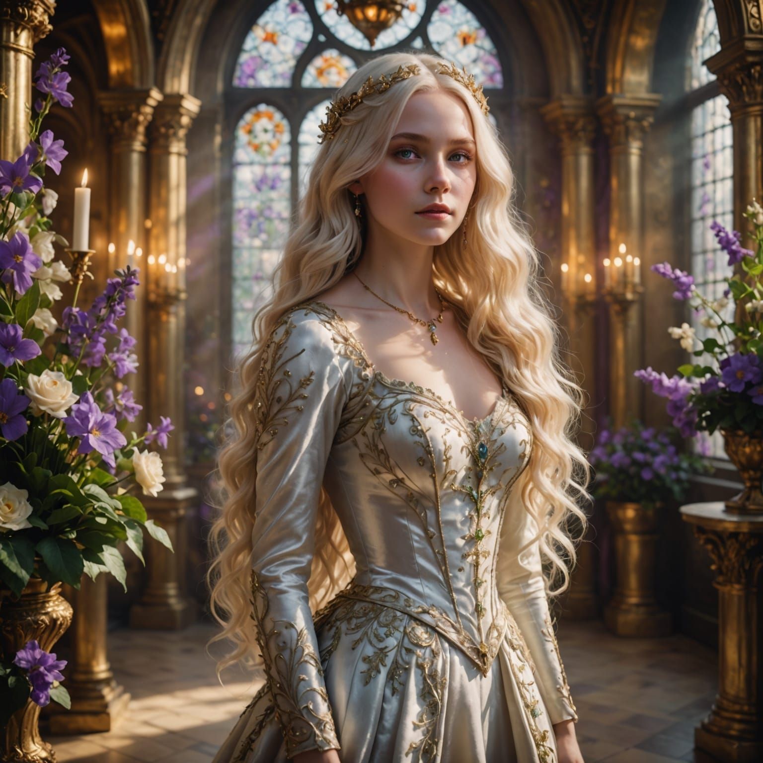 Ethereal Princess in Golden Tower Radiance