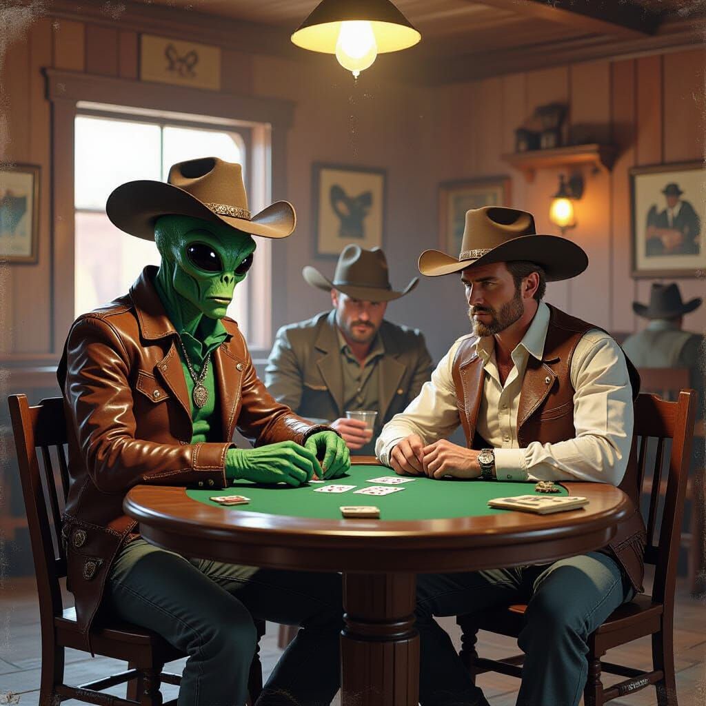 Alien Cowboy Poker Game in Tombstone Saloon
