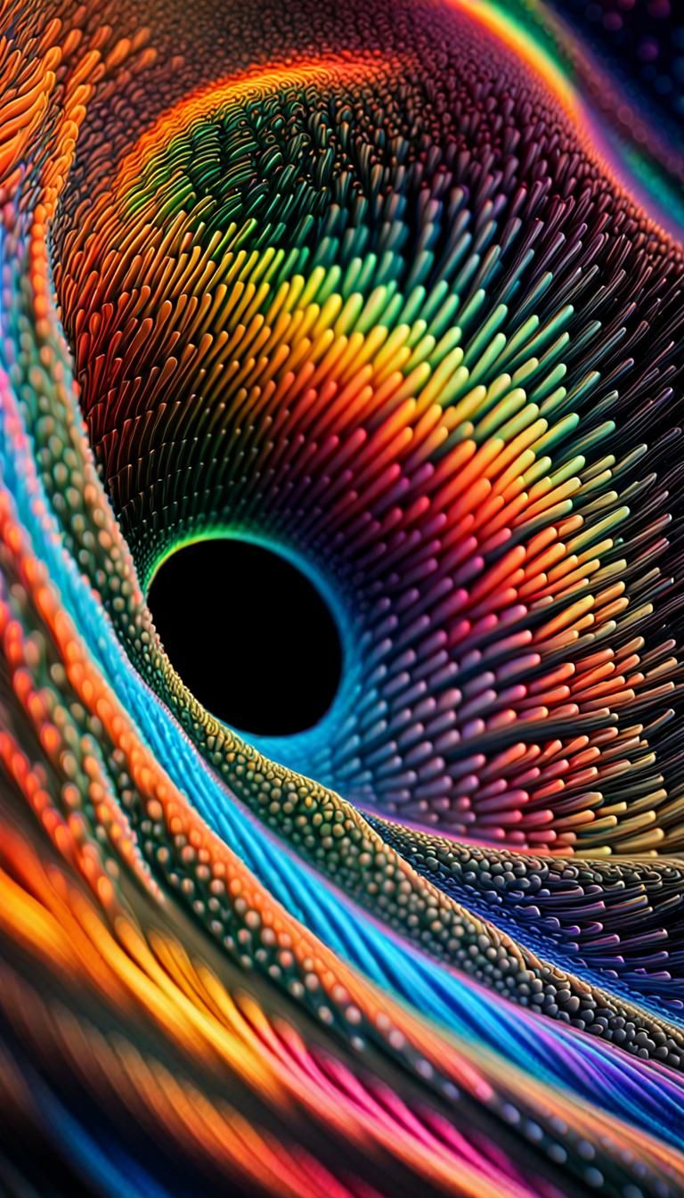 Iridescent Crystal Black Hole in Neon Rainbow Colors