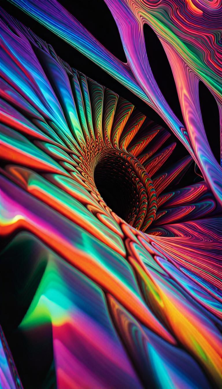 Iridescent Crystal Black Hole in Neon Rainbow Colors