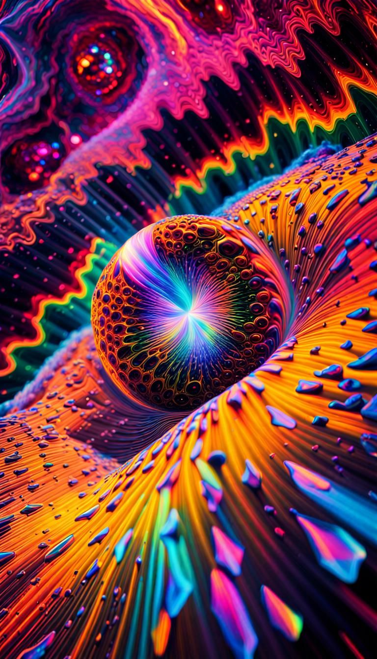 Iridescent Crystal Black Hole in Neon Rainbow Vortex