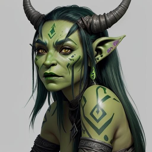 Green Skinned Orc Woman with Face Tattoo