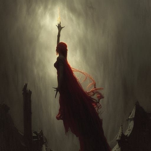 Redhead Morgana in Horror Engraving Style