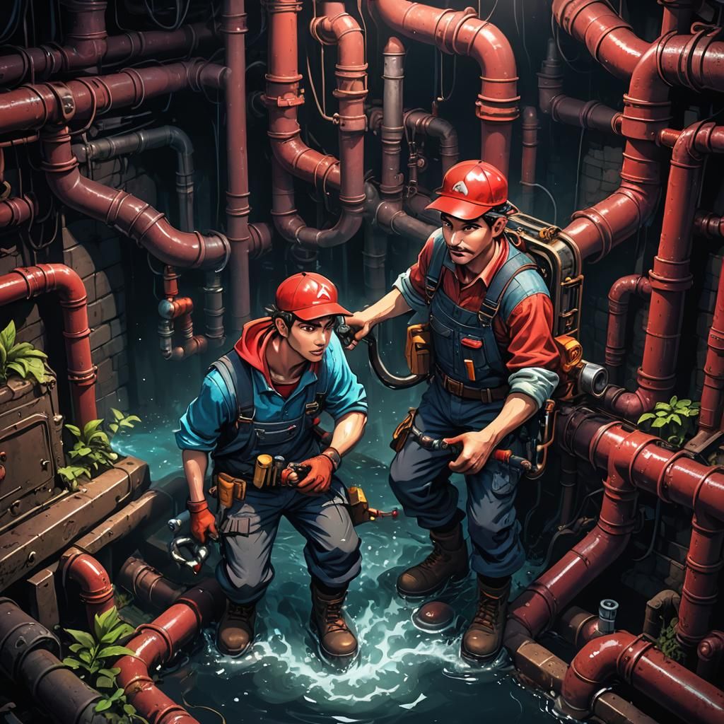 Plumber in Fantasy Sewer System Fantasy Art