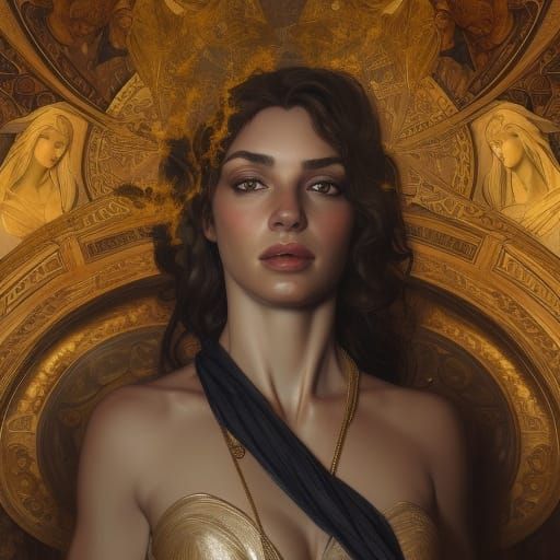 Greek Woman Portrait with Gods, Hyperdetailed Art