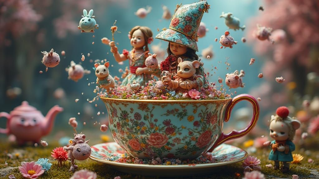 Whimsical Surreal Tea Party in a Vibrant, Maximalist Univers...