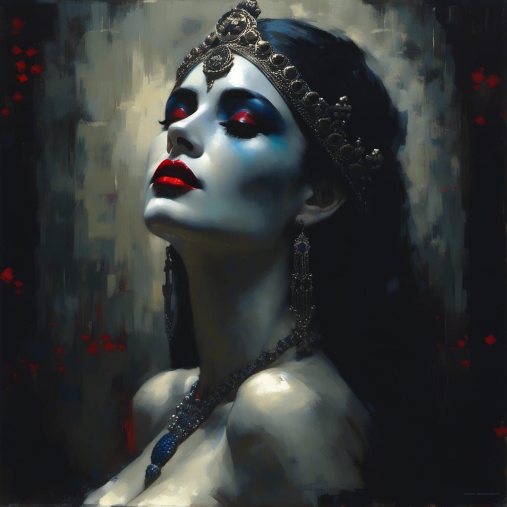 Mournful Queen of the Underworld in Mixed Media