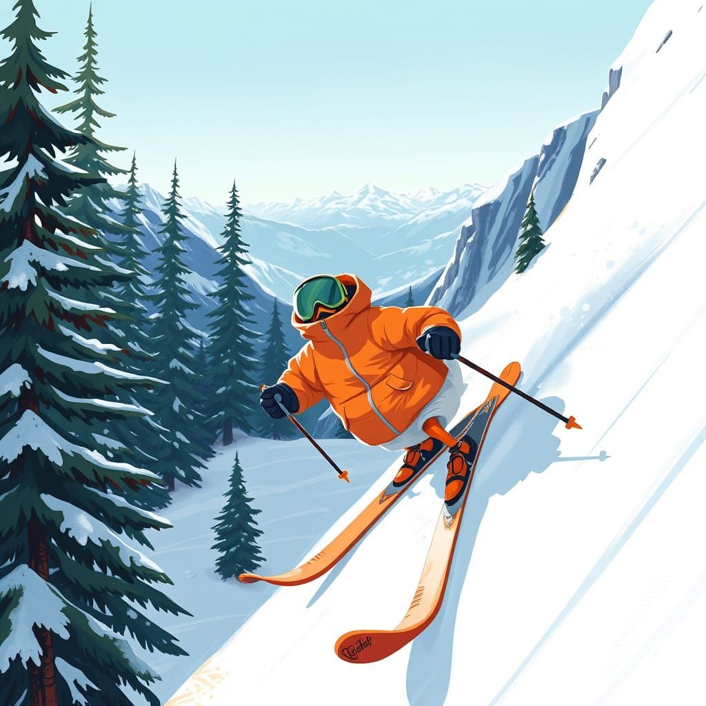 Duck Skier on Mountain in Concept Art Style