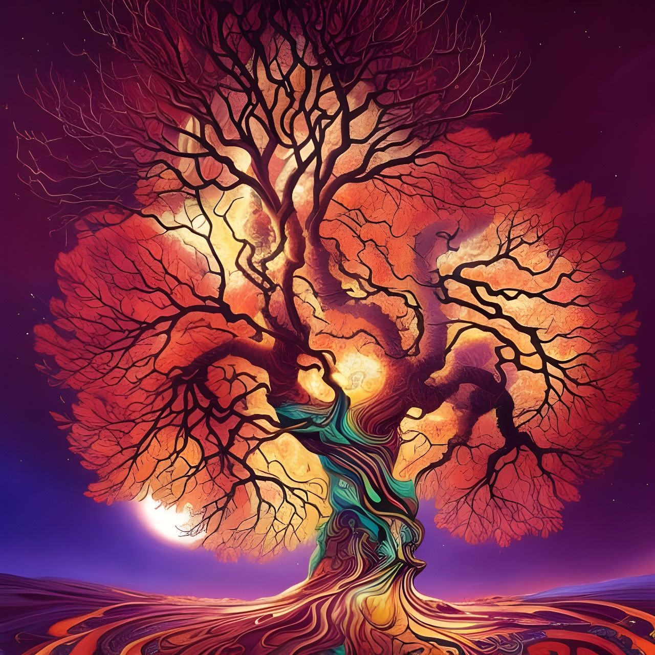 Fiery Cosmic Tree: Maximalist Photoillustration