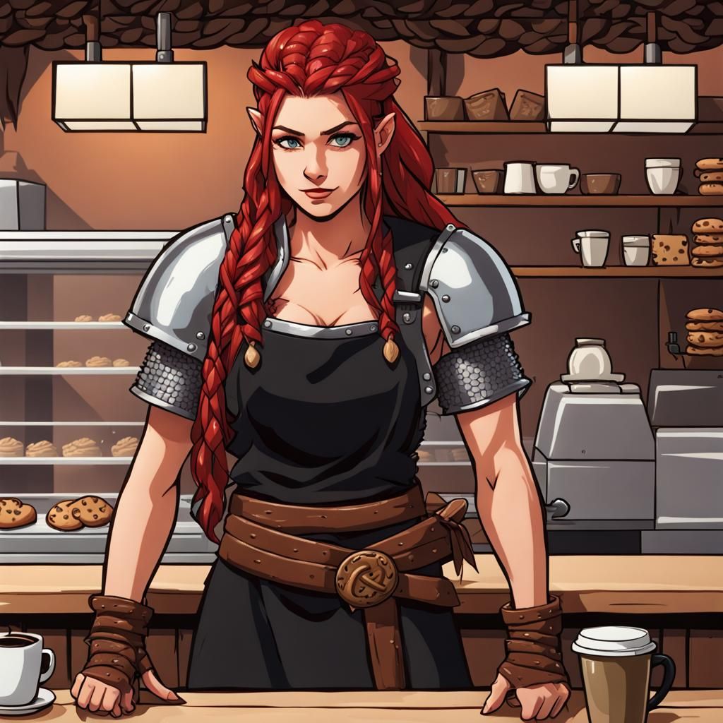 Barbarian Woman Enjoys Coffee at the Shop