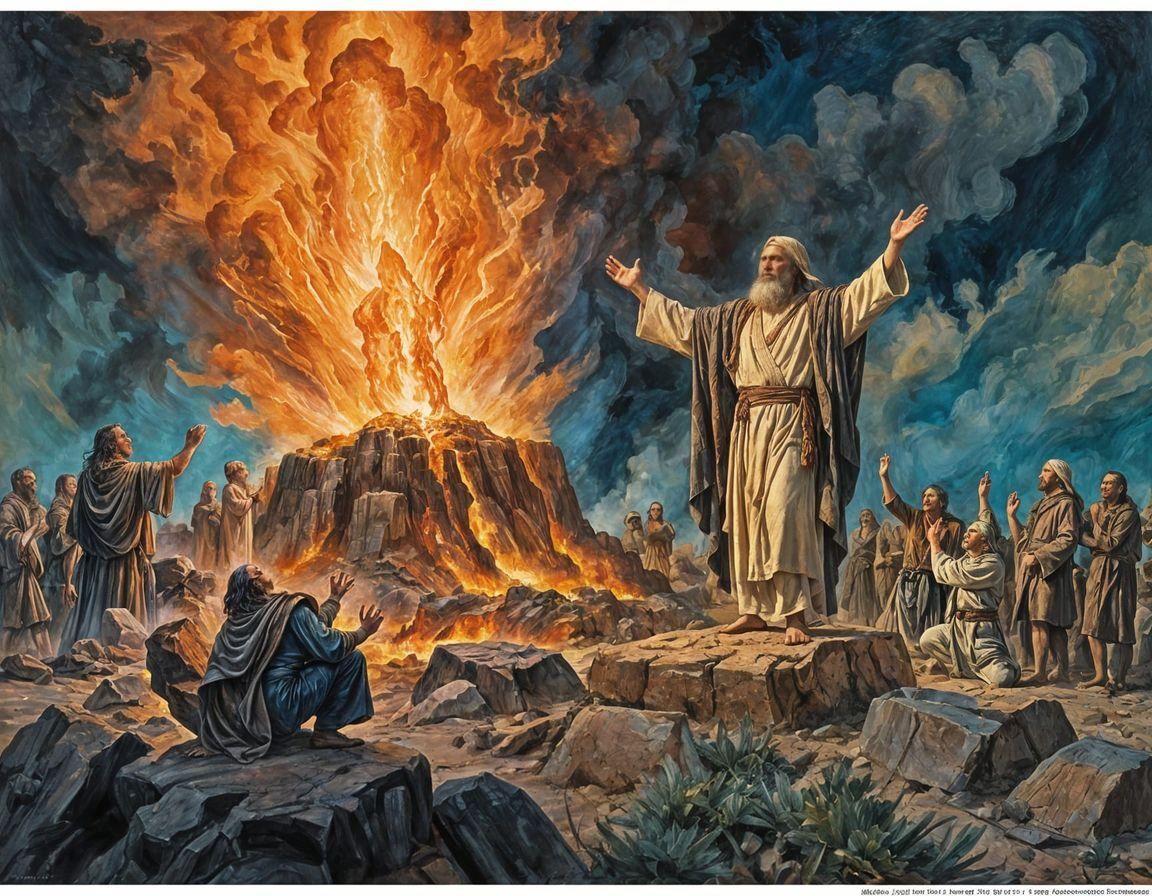 Epic Prophet on Mountaintop Altar in Impasto Style