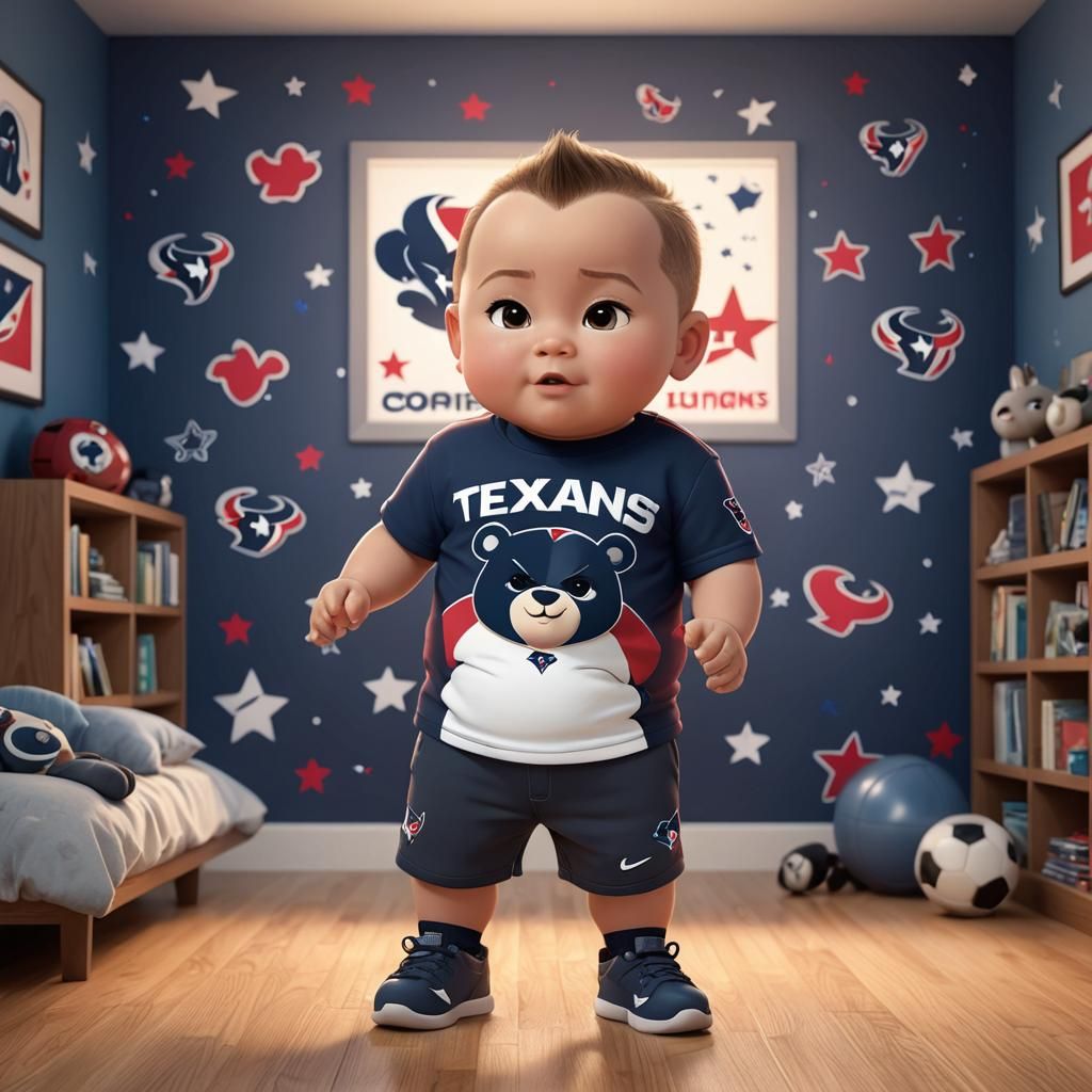 Chibi Baby Boy in Texans Shirt: 3D Cartoon