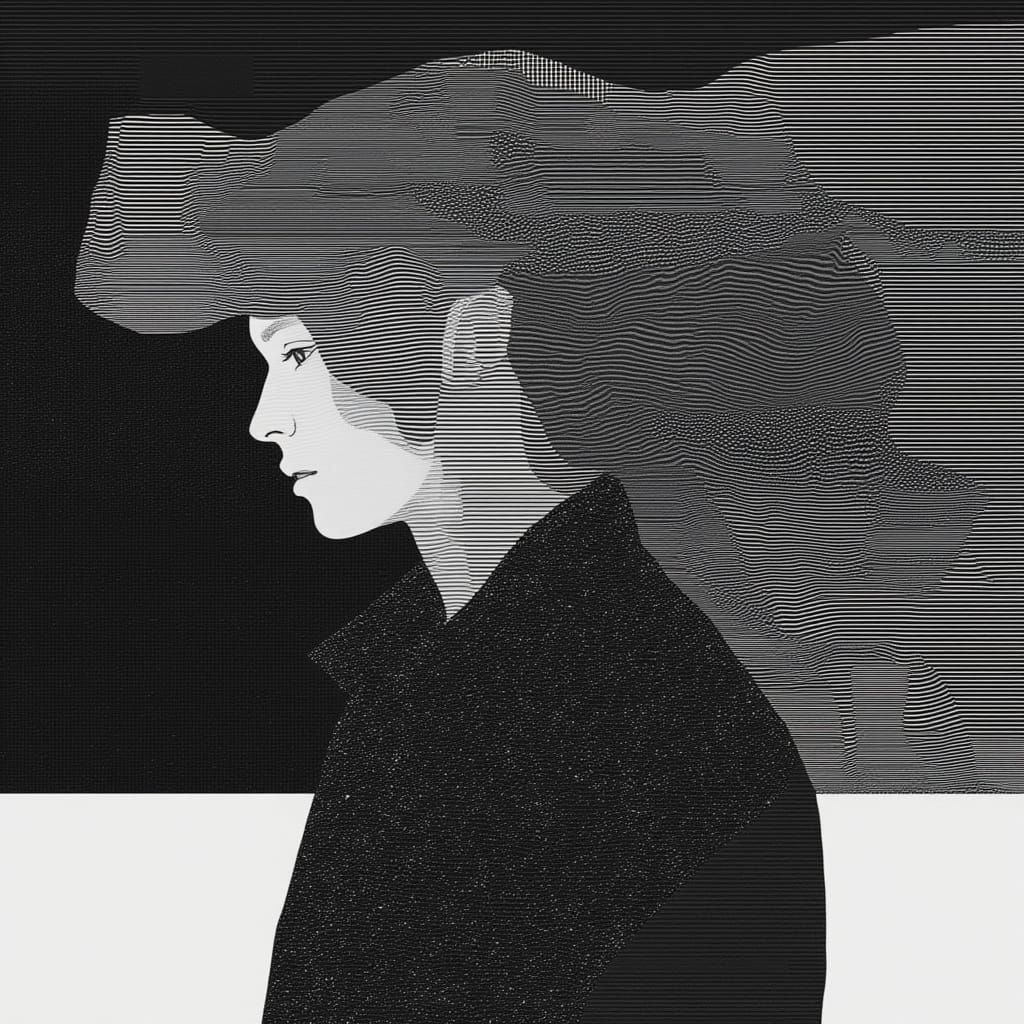 Contemplation in Black and White Glitch Art