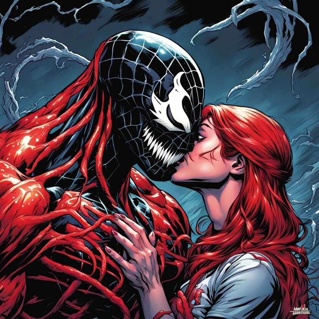 She Venom and She Carnage Kiss: Comic Book Art