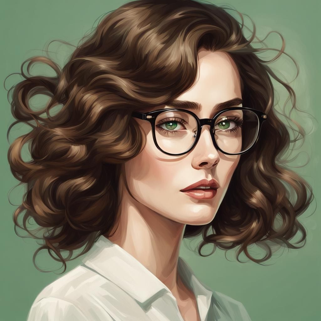Elegant Woman with Brown Hair in Comic Style