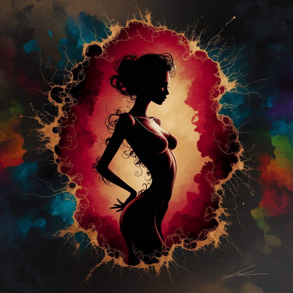 Graceful Woman's Silhouette in Shadow Art Style