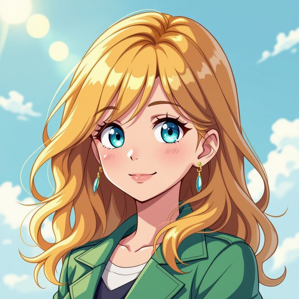 Anime Girl Beatrice: Honey Blonde Hair, Turquoise Eyes