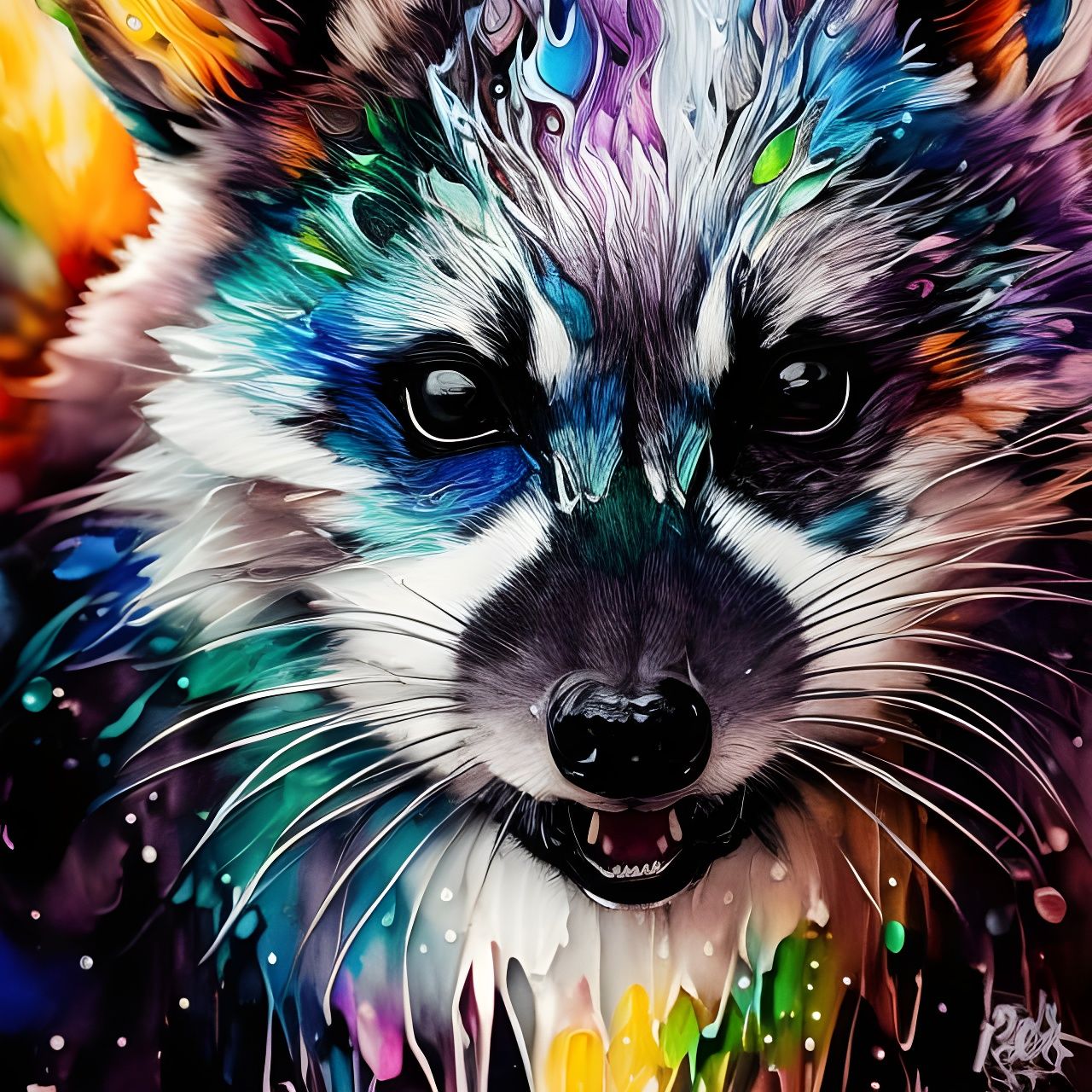 Monochrome Raccoon Portrait in Detailed Gouache Style