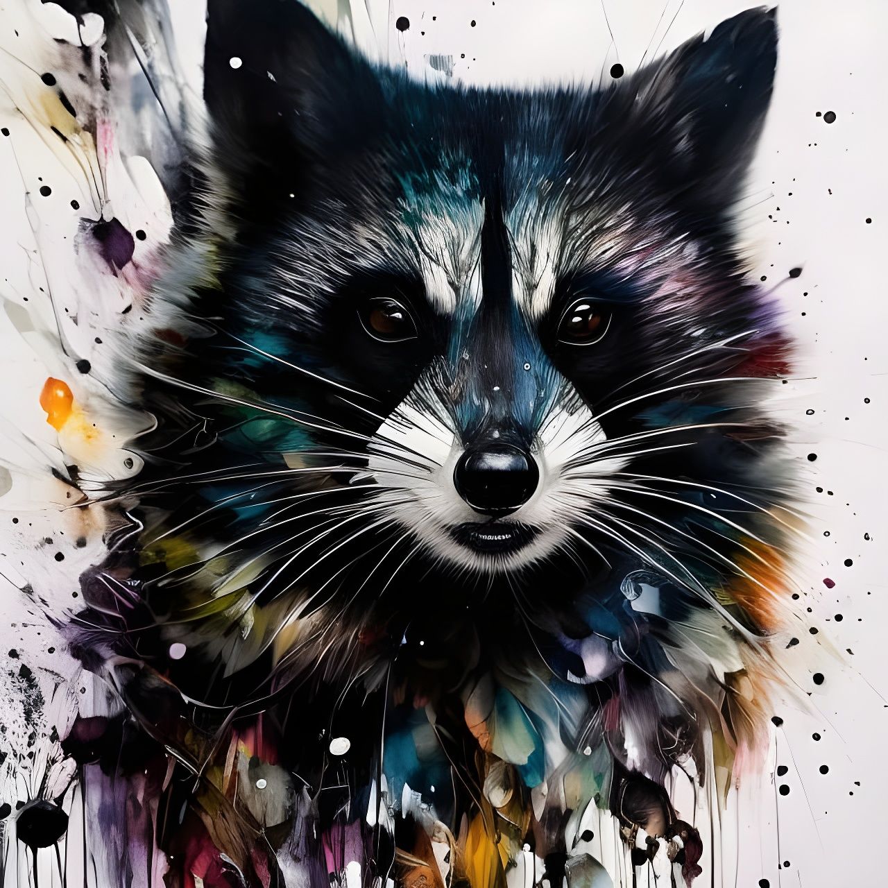 Monochrome Racoon Portrait in Ink Flow Style