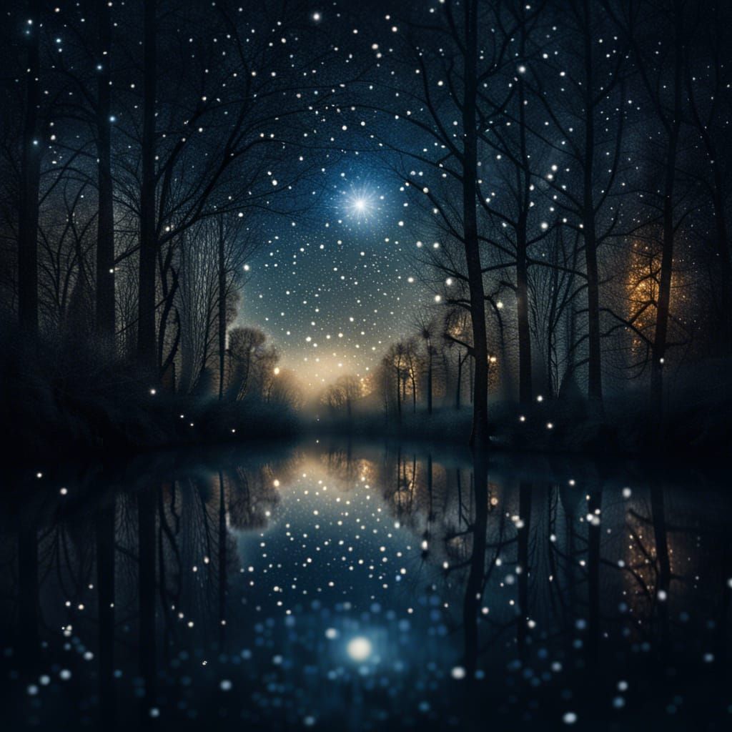 Hyperrealistic Forest at Night Under Stars