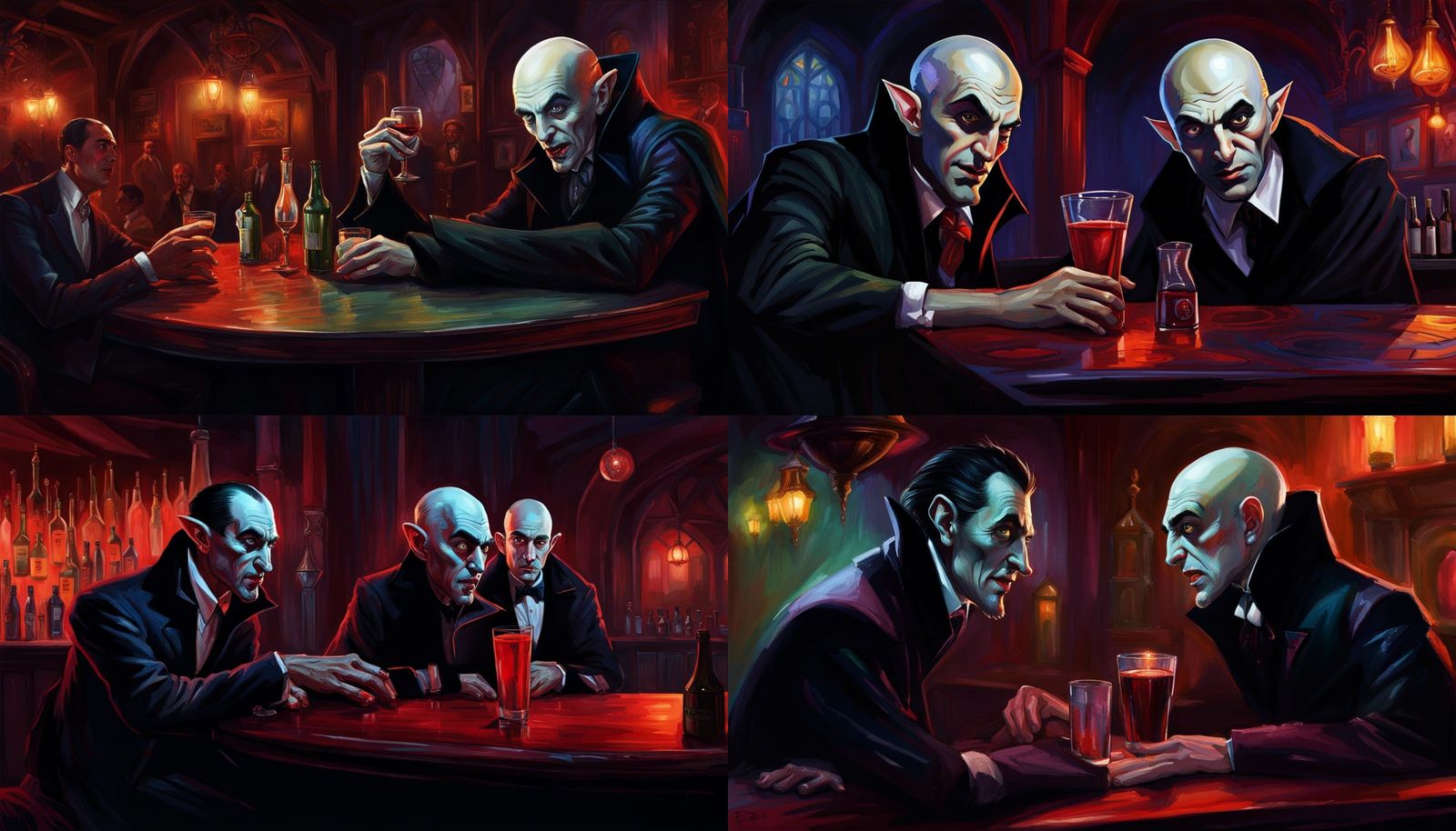 Dracula and Nosferatu in a Bar, Hyperrealistic Art
