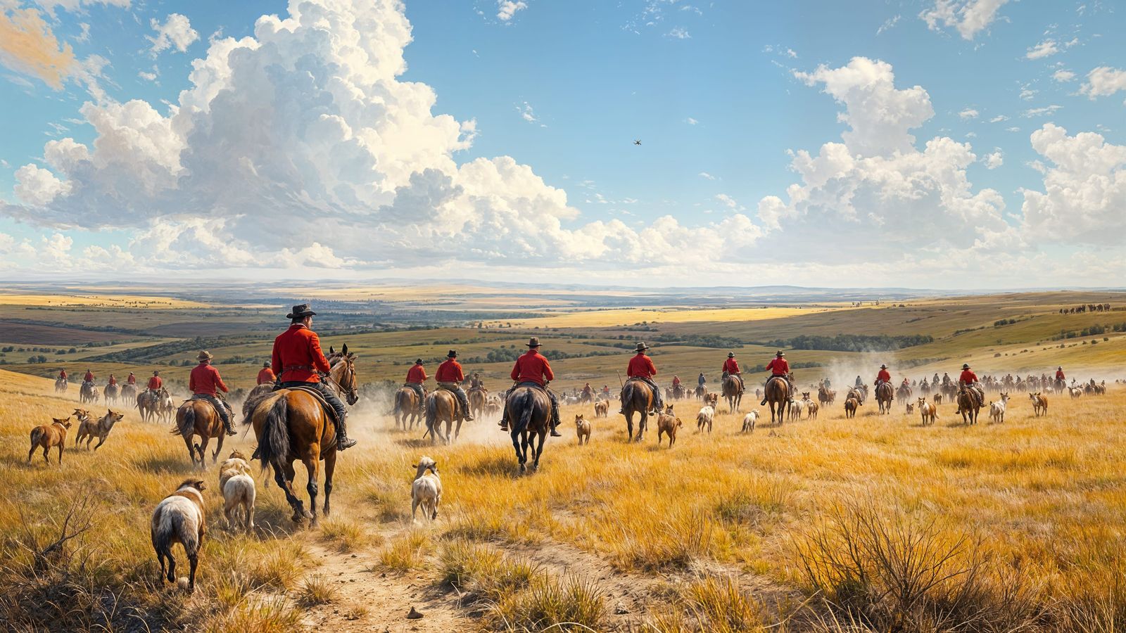 19th Century Fox Hunt Landscape with Vivid Colors