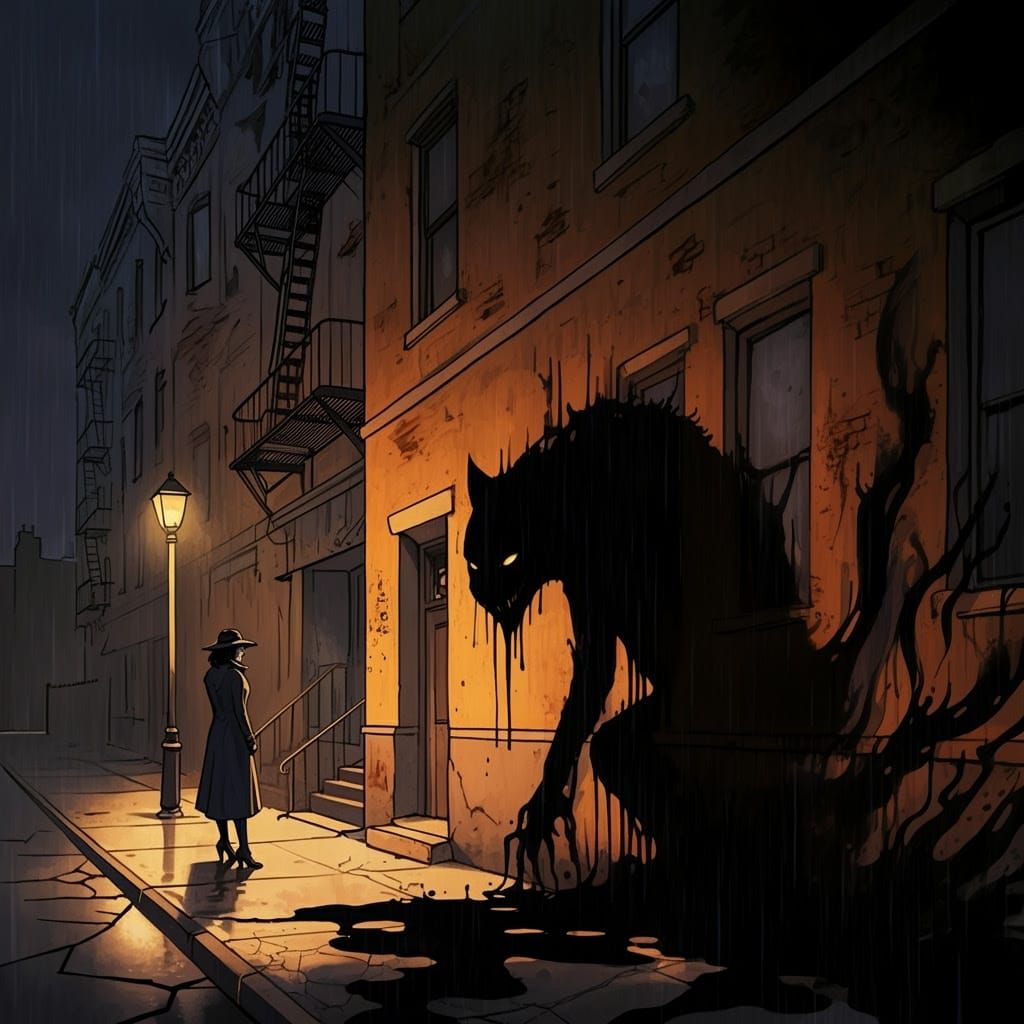 Mysterious Woman in Dark Coat Casts a Sinister Silhouette