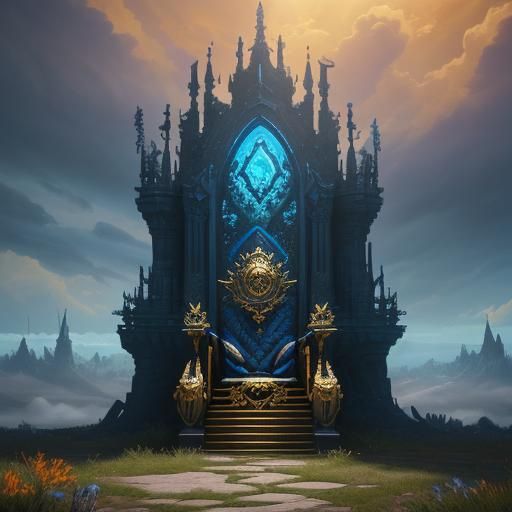 Majestic Figure on Throne in Ethereal Cloudscape