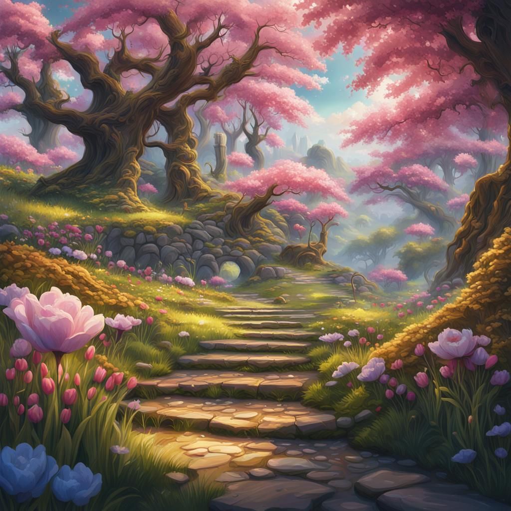 Spring Scene in Oil Painting Style