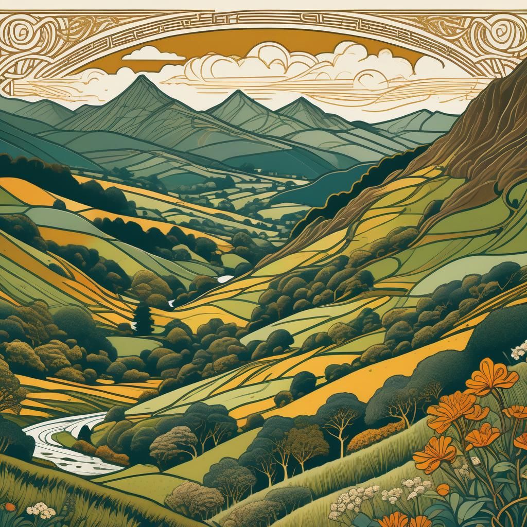 Art Nouveau Map of Wales with Celtic Motifs