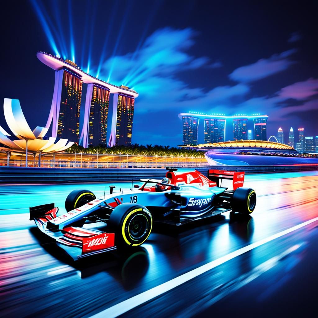 Singapore Formula 1 Racing: Dynamic Oil Painting