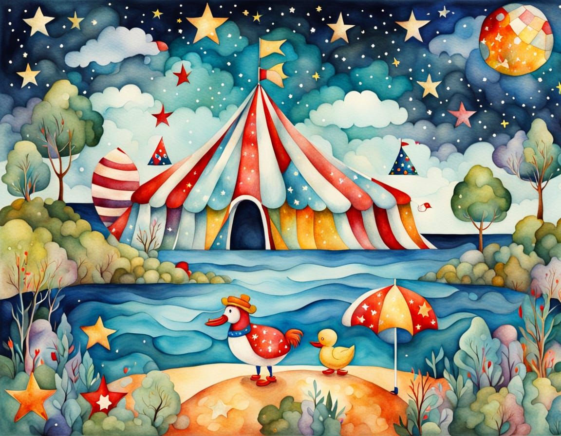 Surreal Circus Clown Merging Dreamscapes
