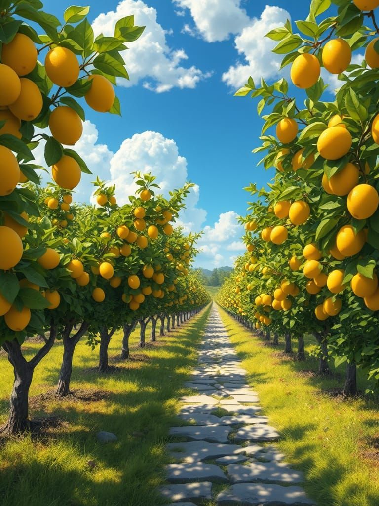 Sunlit Lemon Orchard Digital Painting