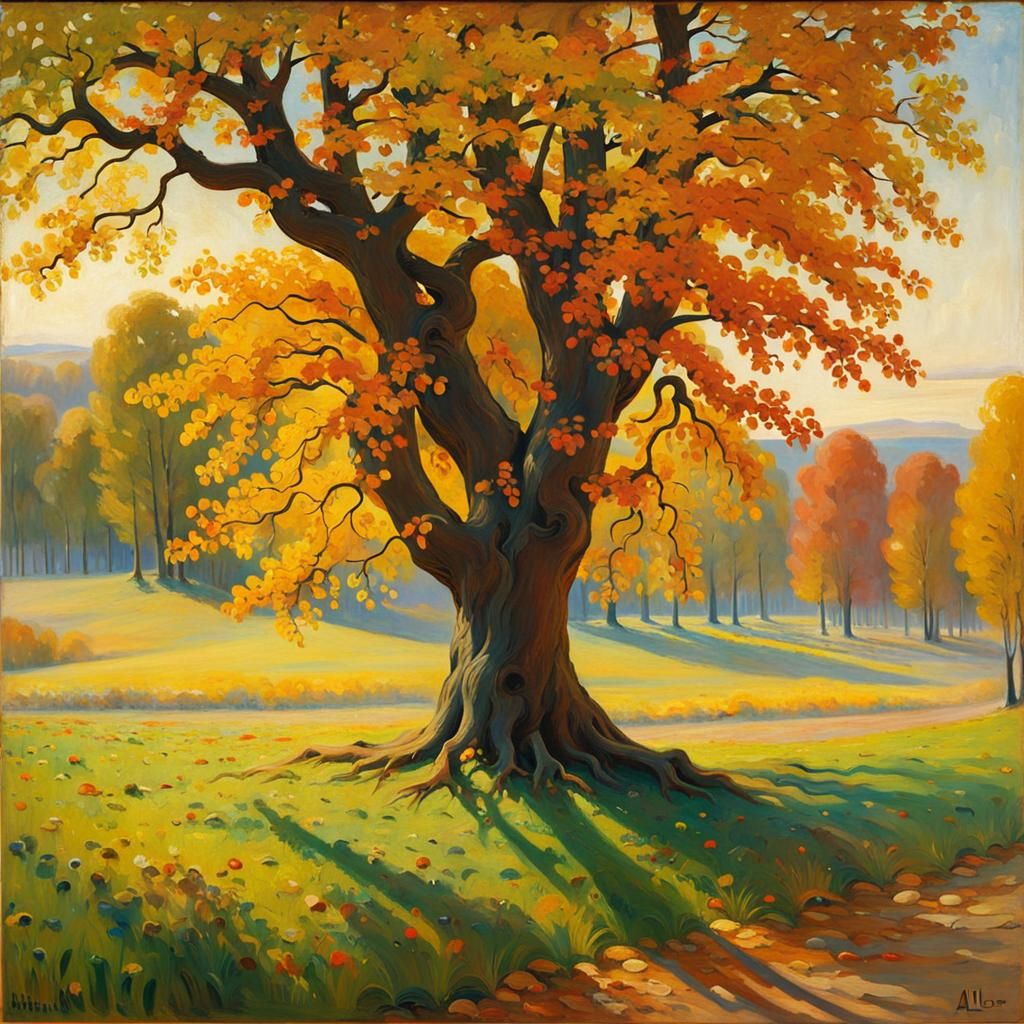 Autumnal Tree in Whimsical Ethereal Style