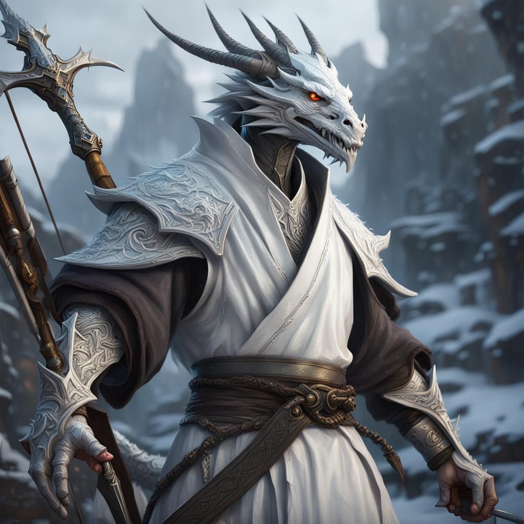 White Dragonborn Sorcerer Concept Art in Fantasy Style