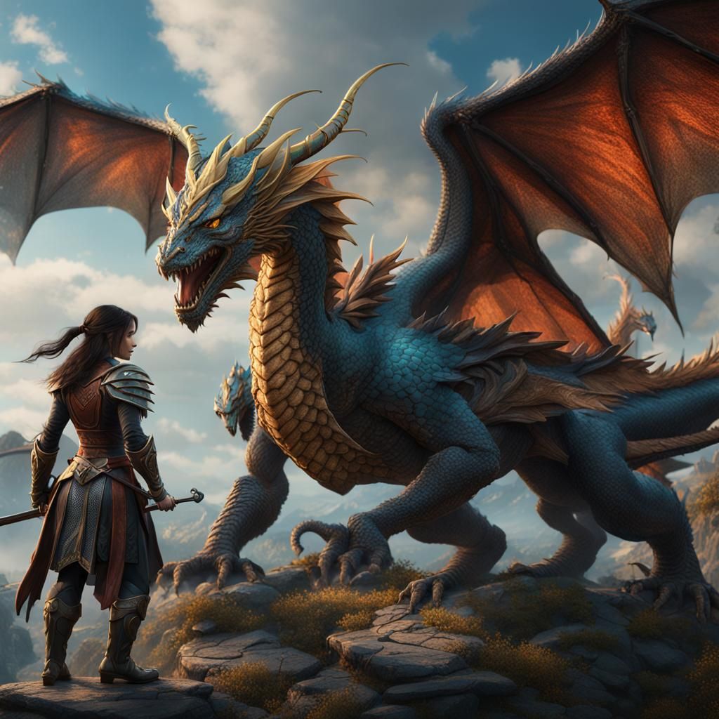 Dragon Rider with Two Winged Dragon
