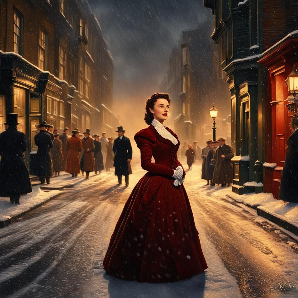 Scarlett O'Hara in Victorian London Christmas Scene