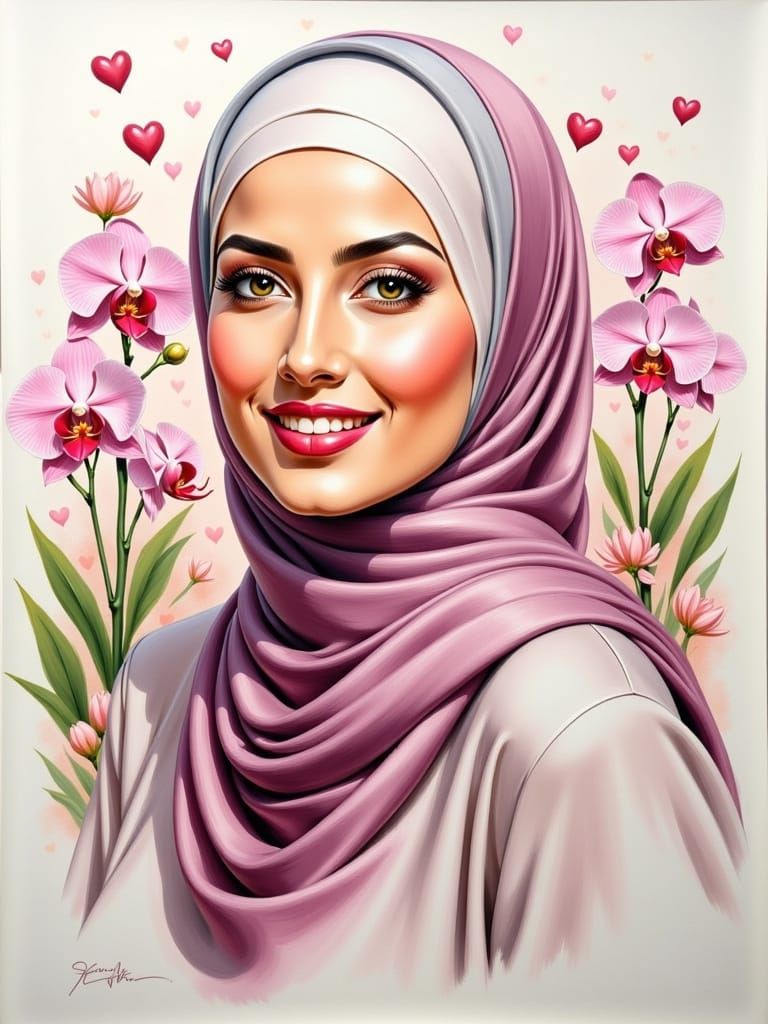 Beautiful Hijabi Woman Portrait in Color Pencil Style
