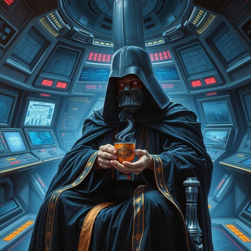 Imperial Leader Sips Coffee on the Death Star
