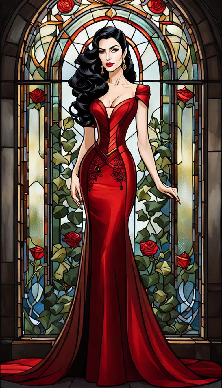 Art Deco Portrait of Woman with Roses