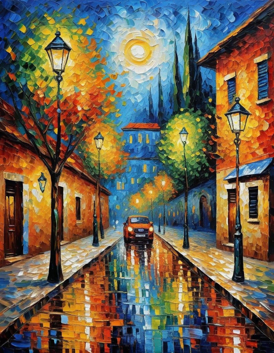 Colorful Expressionist Oil Painting with Textured Impasto