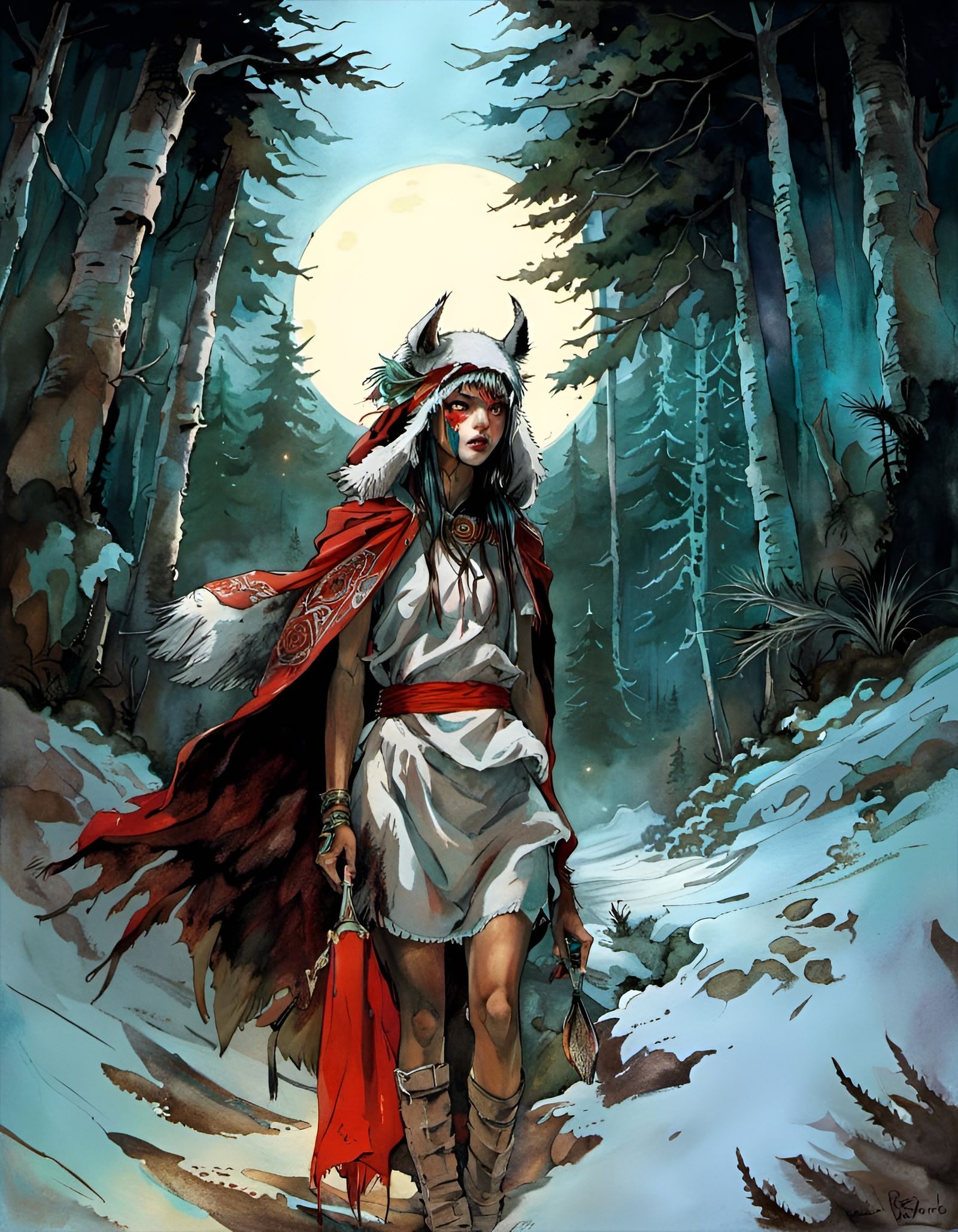 Princess Mononoke in Forest with Wolf Cape