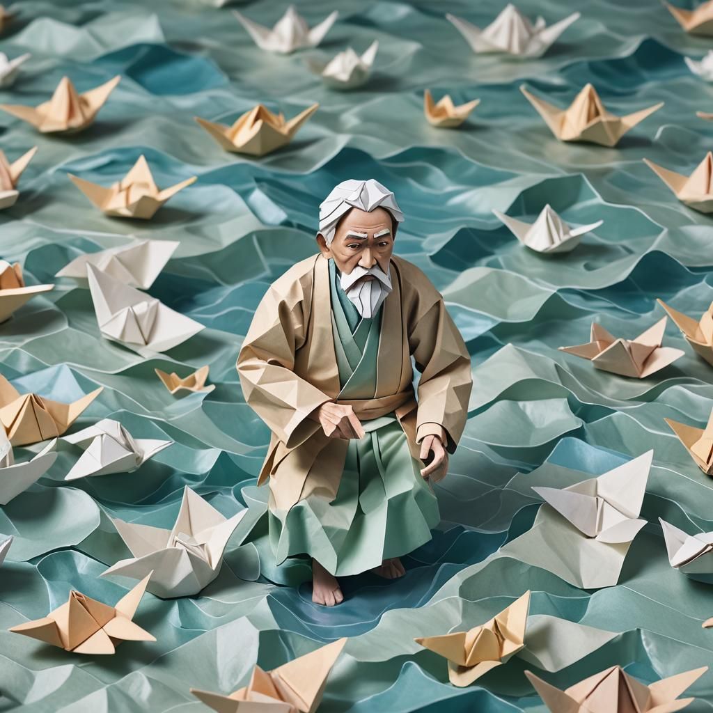 Origami Papercraft: Old Man Floating in the Sea