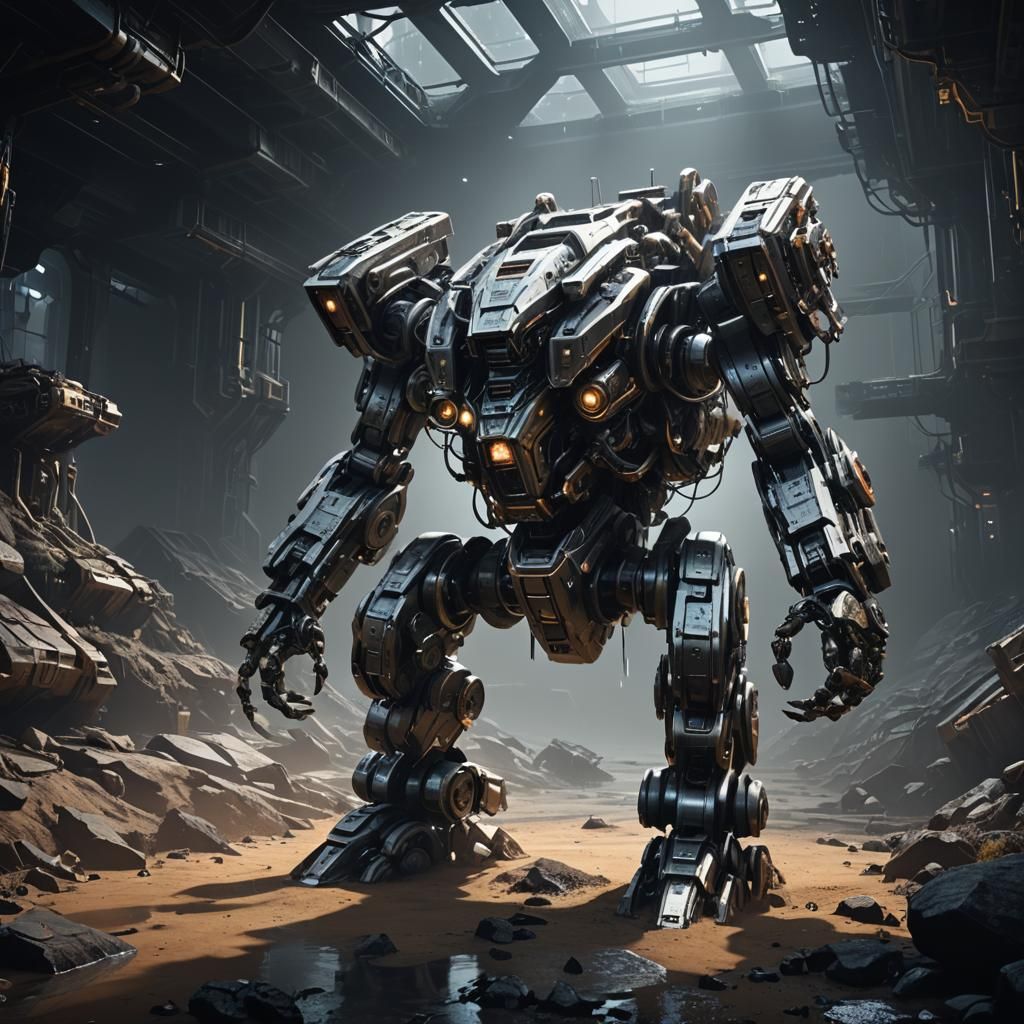 Futuristic Robot Exploring Unknown Depths in Sci-Fi Style